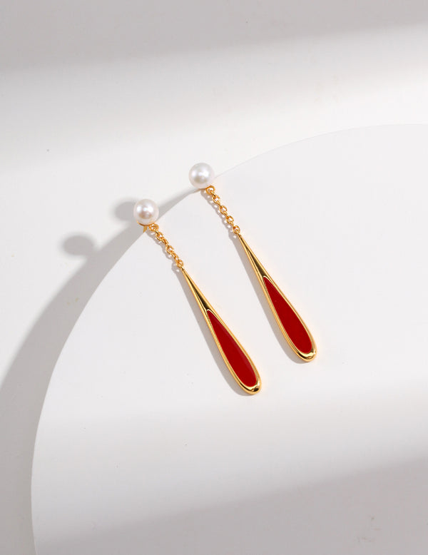 Red drop glaze water drop earrings