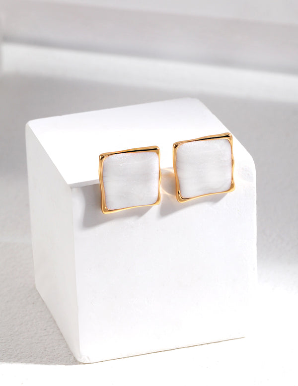 Minimal wind cream drip glaze block earrings