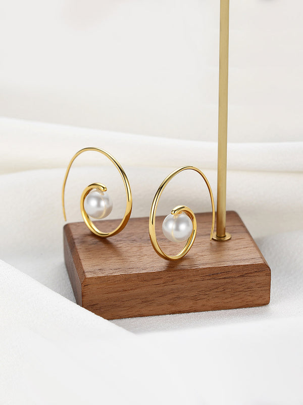 Temperament Spiral imitation pearl French earrings