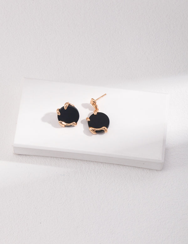 Black agate asymmetric earrings