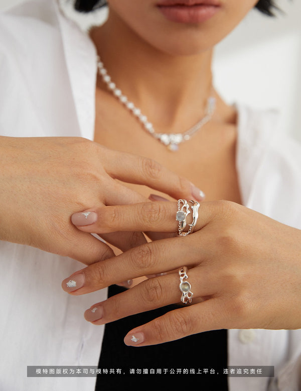 Gray Moon Stone Girlfriend Ring