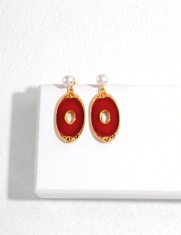 Red Drop Glaze Pearl earrings