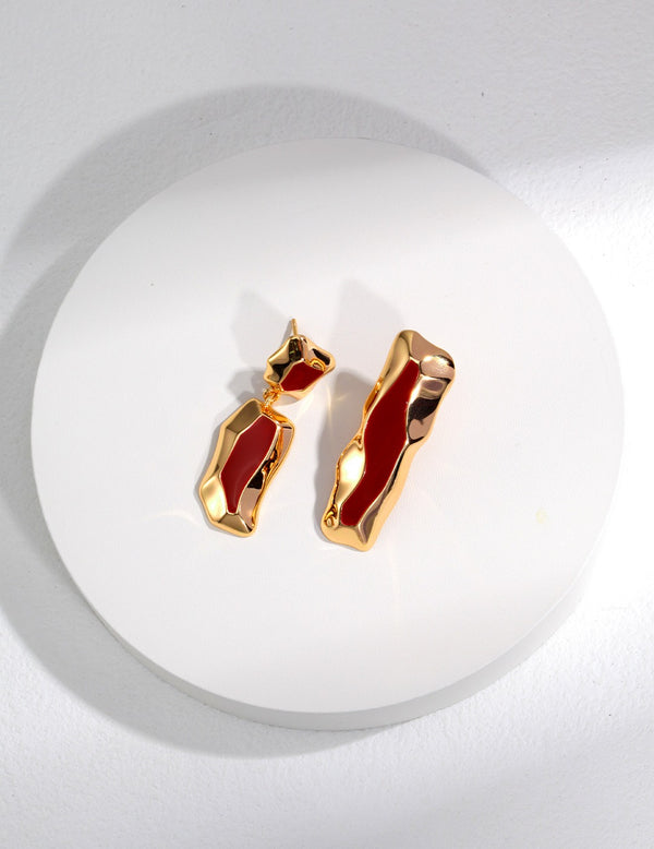 Chinese red drip enamel earrings