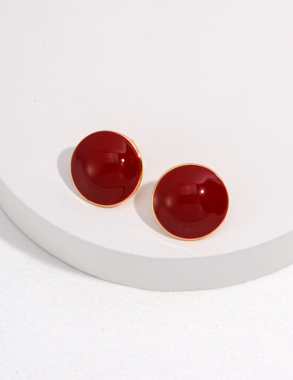 Chinese red drip enamel earrings