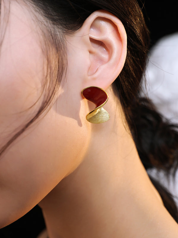 Port wind Hepburn red dripping ear jewelry