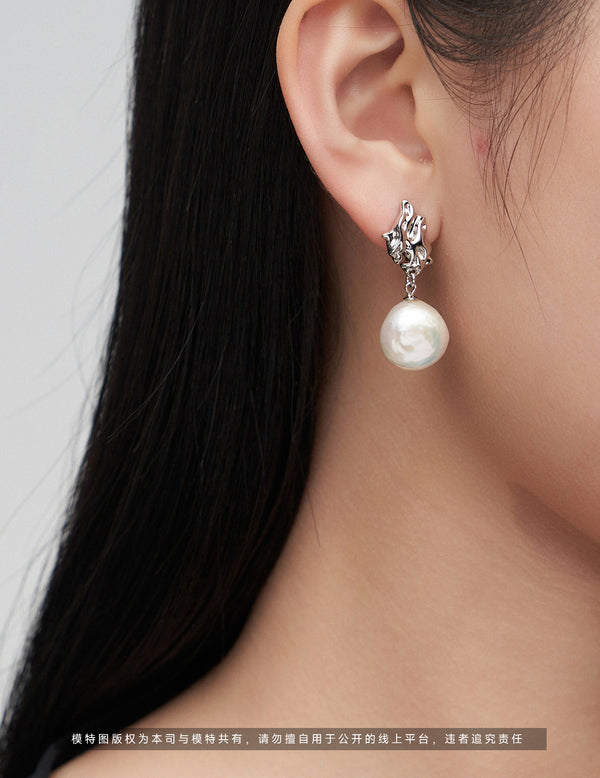 Pure silver Baroque pearl earrings